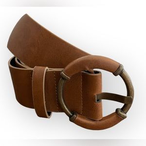 Brown Faux Leather Aged Brass O-ring Hardware Belt